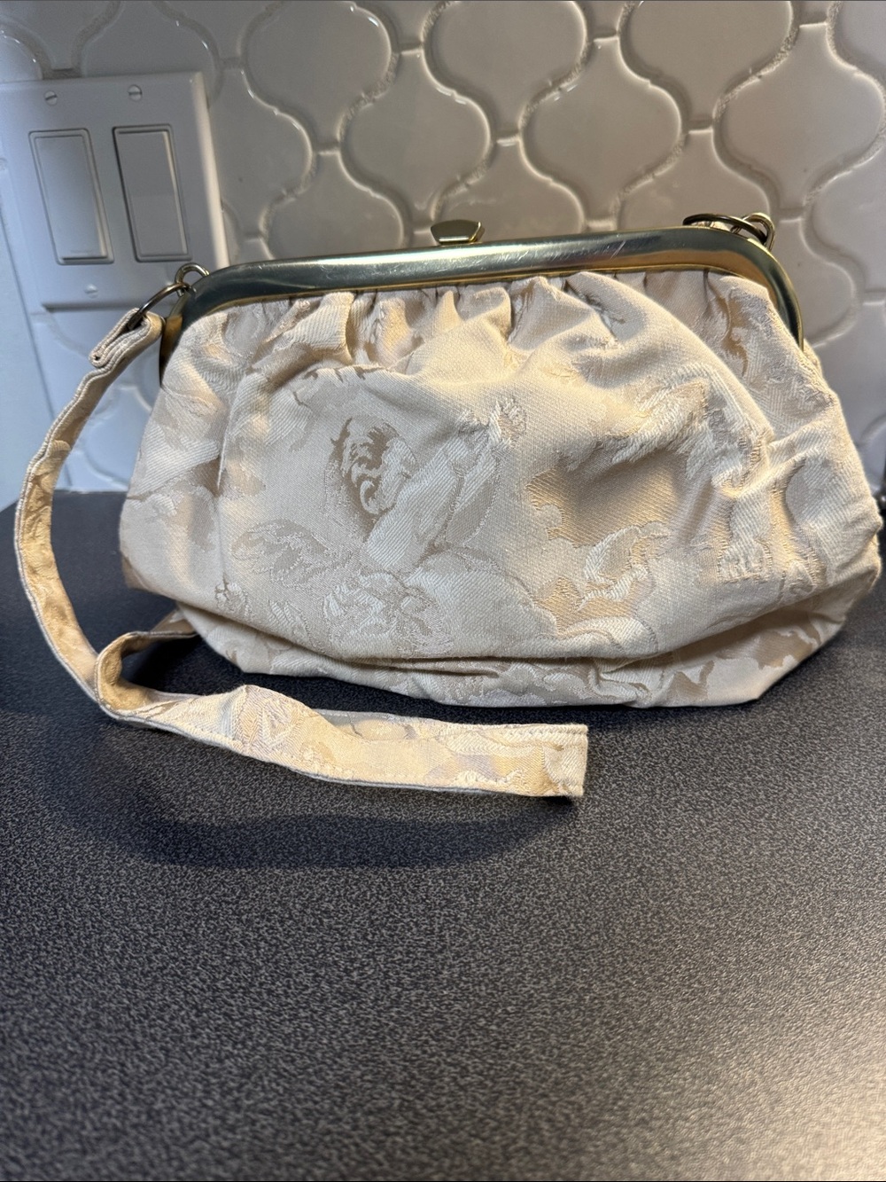 Vintage Cream cherub brocade purse
